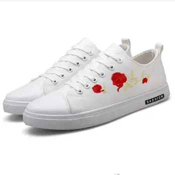 

New Embroidered Shoes Spring Korean Trend Wild Canvas Shoes Men's Casual Rose Shoes off white brand shoes tenis masculino adulto