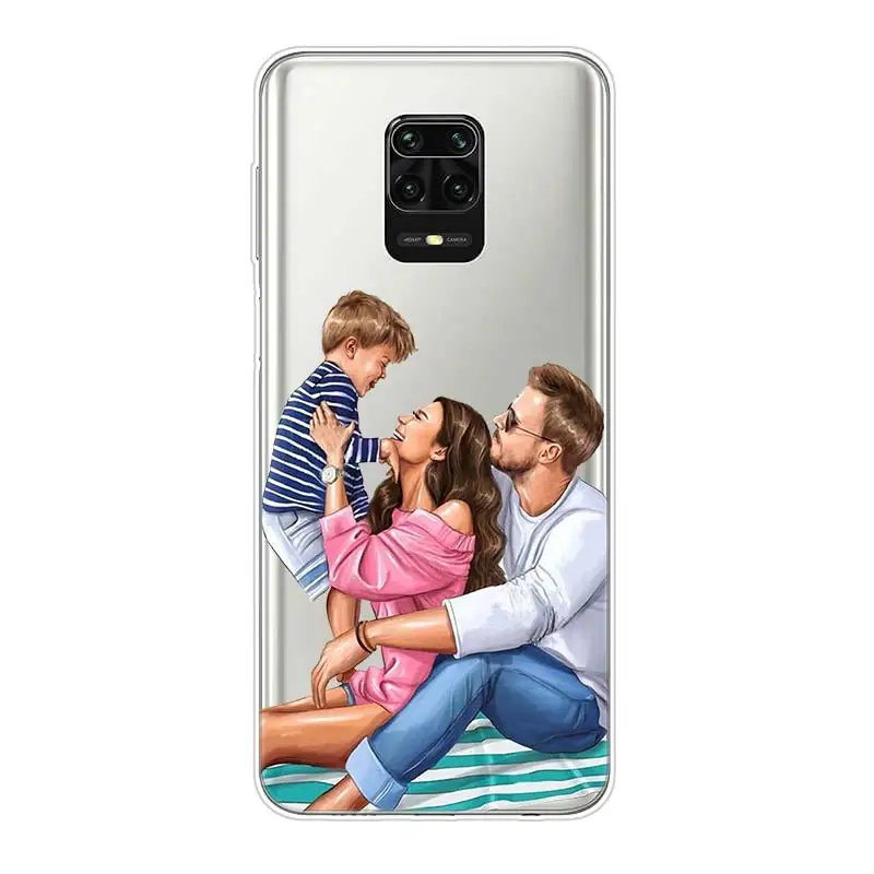 Family Mom Baby Dad Silicone Cover For Xiaomi Redmi Note 10 10S 9 9S Pro Max 9T 8T 8 7 6 5 Pro 5A 4X 4 Phone Case
