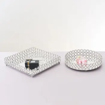 

Gold Crystal Cake Stand Mirror Cupcake Dessert Display Decoration Tools Wedding Party Birthday Display Home Storage Tray