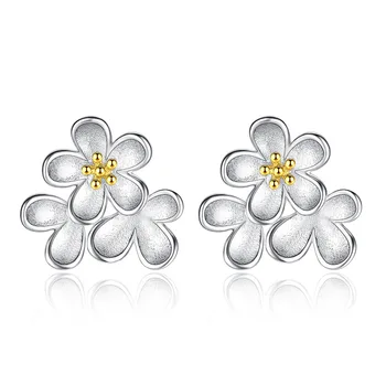 

925 Sterling Silver Daisy Flower Stud Earrings For Women Cherry Blossoms Earring