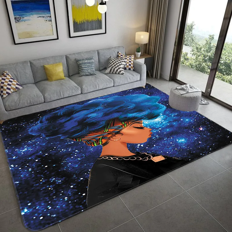 

3D Shaggy Fluffy Anti-Skid Area Floor Mat African American women Mat Dining Room Living Room Soft Child Bedroom Mat Carpet