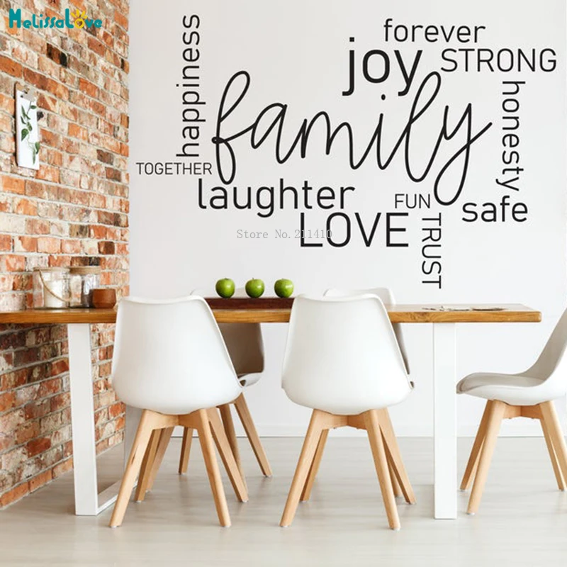 Famiglia Word Cloud Vinile Wall Art Decal Home Living Sala Da Pranzo Decor Kids Love Forever Centrato Insieme Raccogliere Yt4391