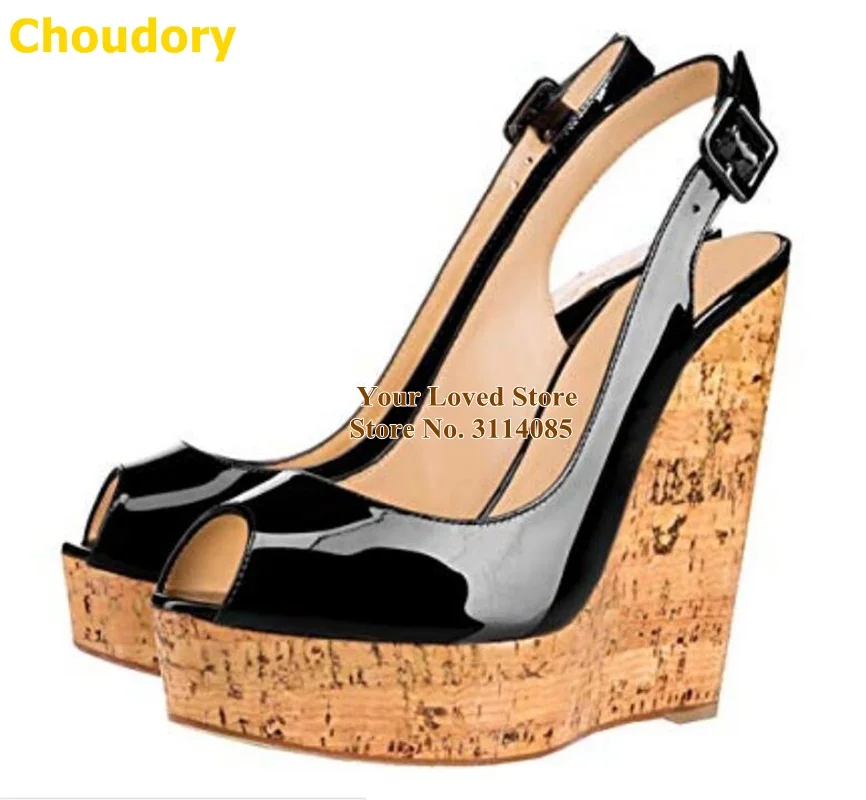 木纹坡跟后绊带鱼嘴单鞋 (4)