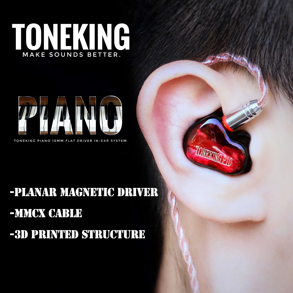 Toneking P10 10 мм плоский магнитный драйвер HiFi наушники вкладыши со съемным кабелем
