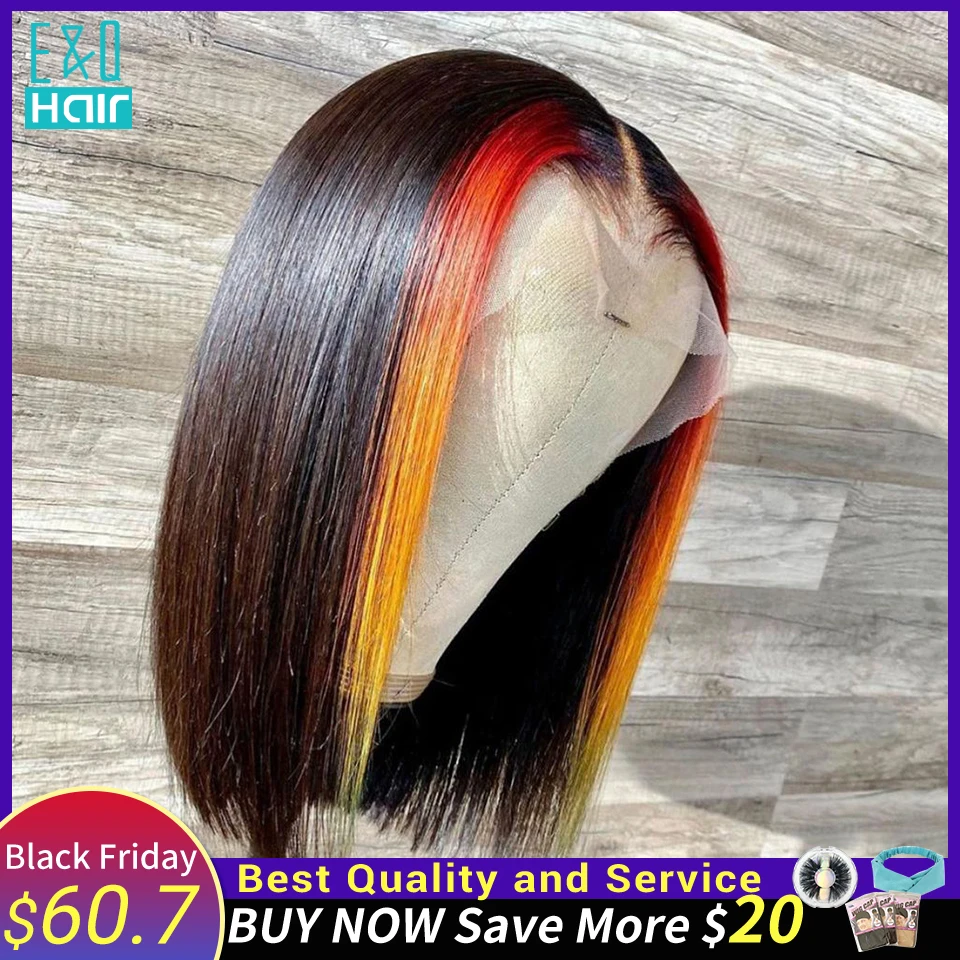 Orange Colored Honey Blonde Short BOB Lace Part Human Hair Wigs For Women Pre Plucked Brazilian Remy Highlight 180% | Шиньоны и парики