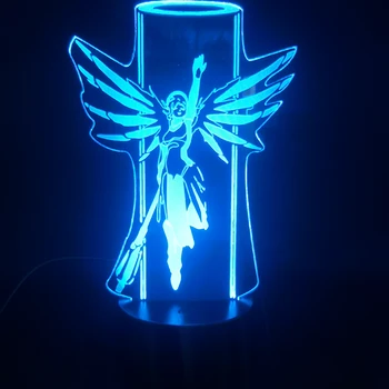 

Game Overwatch Hero Mercy 3D Lamp Colorful with Remote Battery Powered Hologram Visual Light Effect Usb Led Night Light Lamp