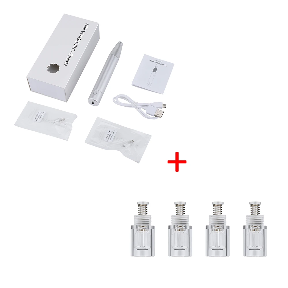 Skin Care Tool Micro Needle Tips Rechargeable Nano Beauty Machine for Pore Acne Scar Aging Removal Tool Face Skin Therapy Device - Цвет: Machine - 4pcs Tips