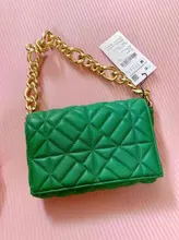 Bolso de hombro con cadena de cuero sintético para mujer, cartera de mano de piel sintética suave, diseño de marca, informal, verde, de alta calidad
