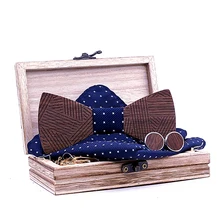 Ретро мужской клетчатый деревянный галстук-бабочка набор полосатый деревянный галстук-бабочка платок Запонки Наборы с деревянной коробкой для мужчин свадебный подарок Новинка
