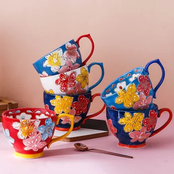 

Household Ceramic Cup Mug Oatmeal Breakfast Coffee Milk Bottle Creative Large-capacity Hand-painted Office Tea Cup Coffee Mugs