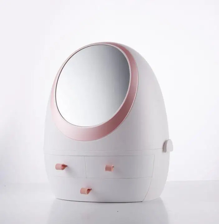 new LED lights HD mirror cosmetic case USB charging cosmetic storage box desktop dust lipstick jewelry box - Цвет: Without led lights 1