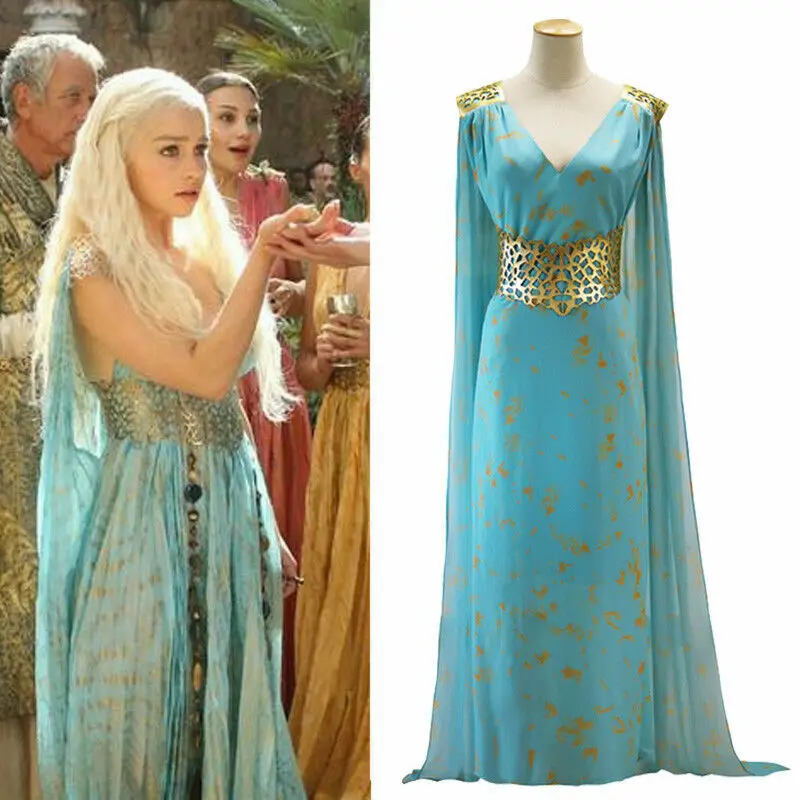 Мать драконов Игра престолов Daenerys Таргариен костюм Длинное Макси платье Хэллоуин партии Косплей Костюм Мать драконов Игра престолов Daenerys Таргариен костюм Длинное Макси платье Хэллоуин партии Косплей Костюм