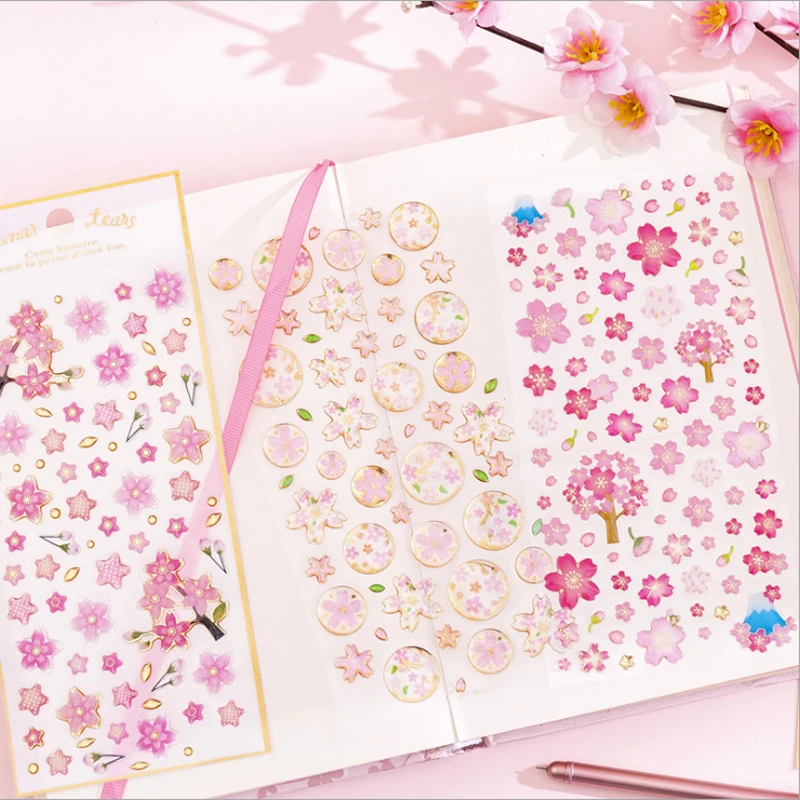 

1sheet Cherry Blossom Series Crystal Epoxy Sticker decora stickers DIY diary scrapbooking planner sticker Gift for Girlfriend