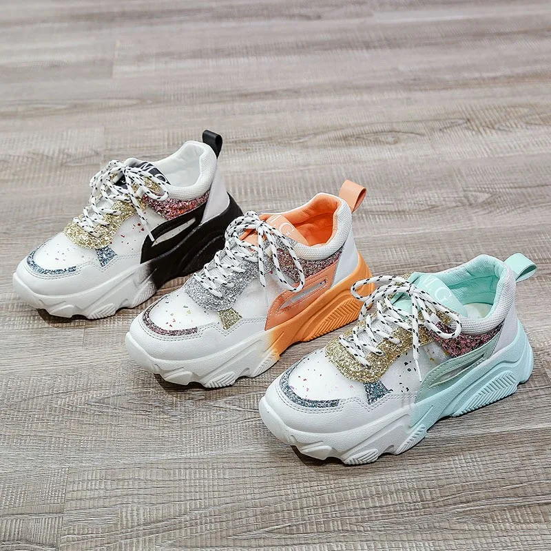Кроссовки с принтом (сетчатый материал) шнуровка хрусталь смешанного цвета