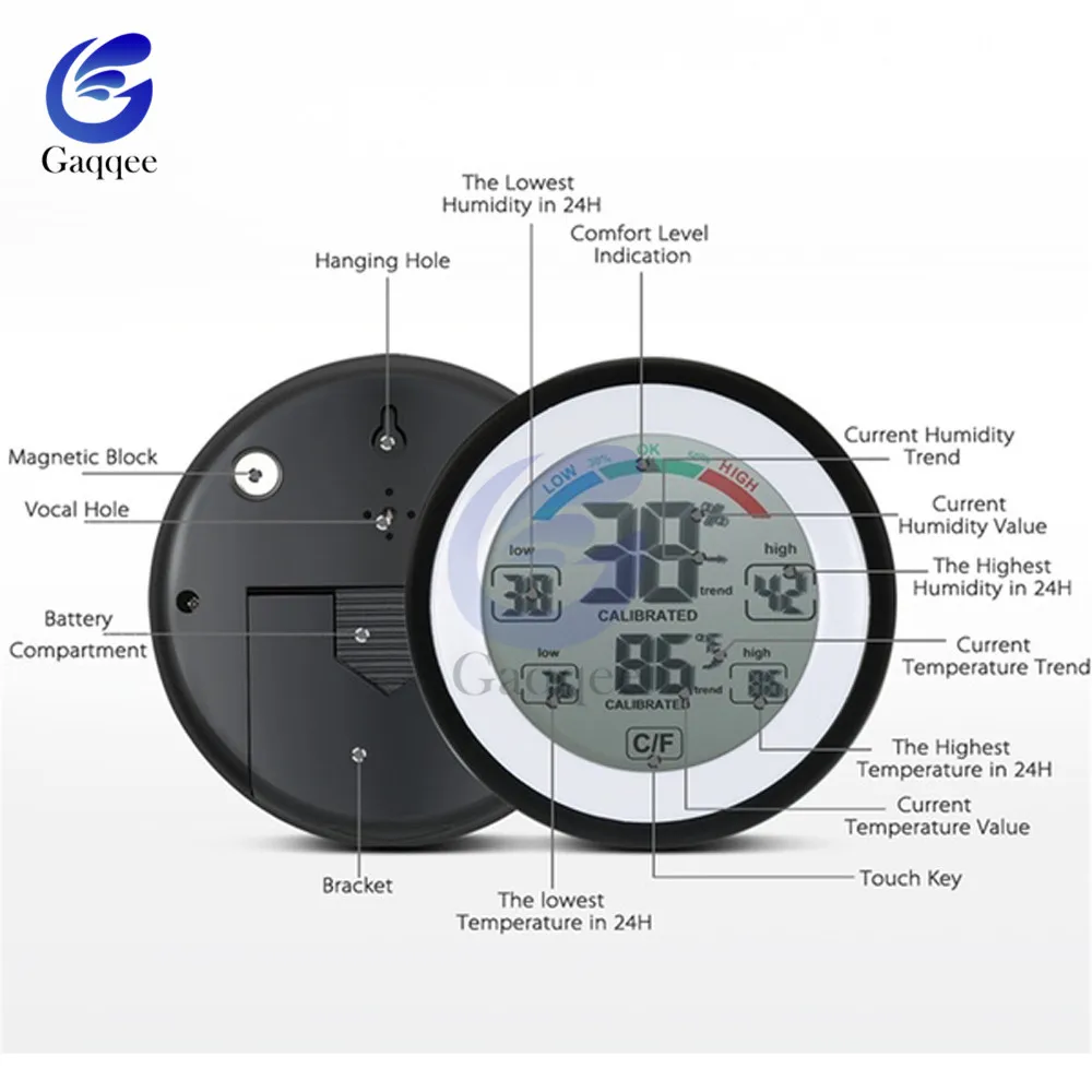 Сенсорный ЖК-дисплей Цифровой термометр гигрометр круглый беспроводной электронный датчик температуры Измеритель Влажности Монитор