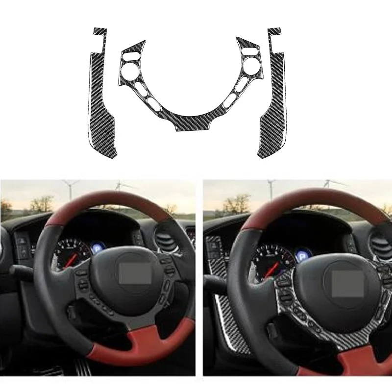 

Carbon Fiber Steering Wheel Switch Button Panel Sticker Speedometer Side Cover Trim For Nissan GTR R35 2008-2016 3PCS