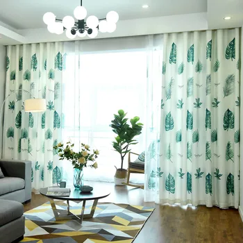 

Nordic Style Blackout Curtains for Living Room Bedroom Kitchen Green Leaves Plants Pattern Blinds Finished Drapes