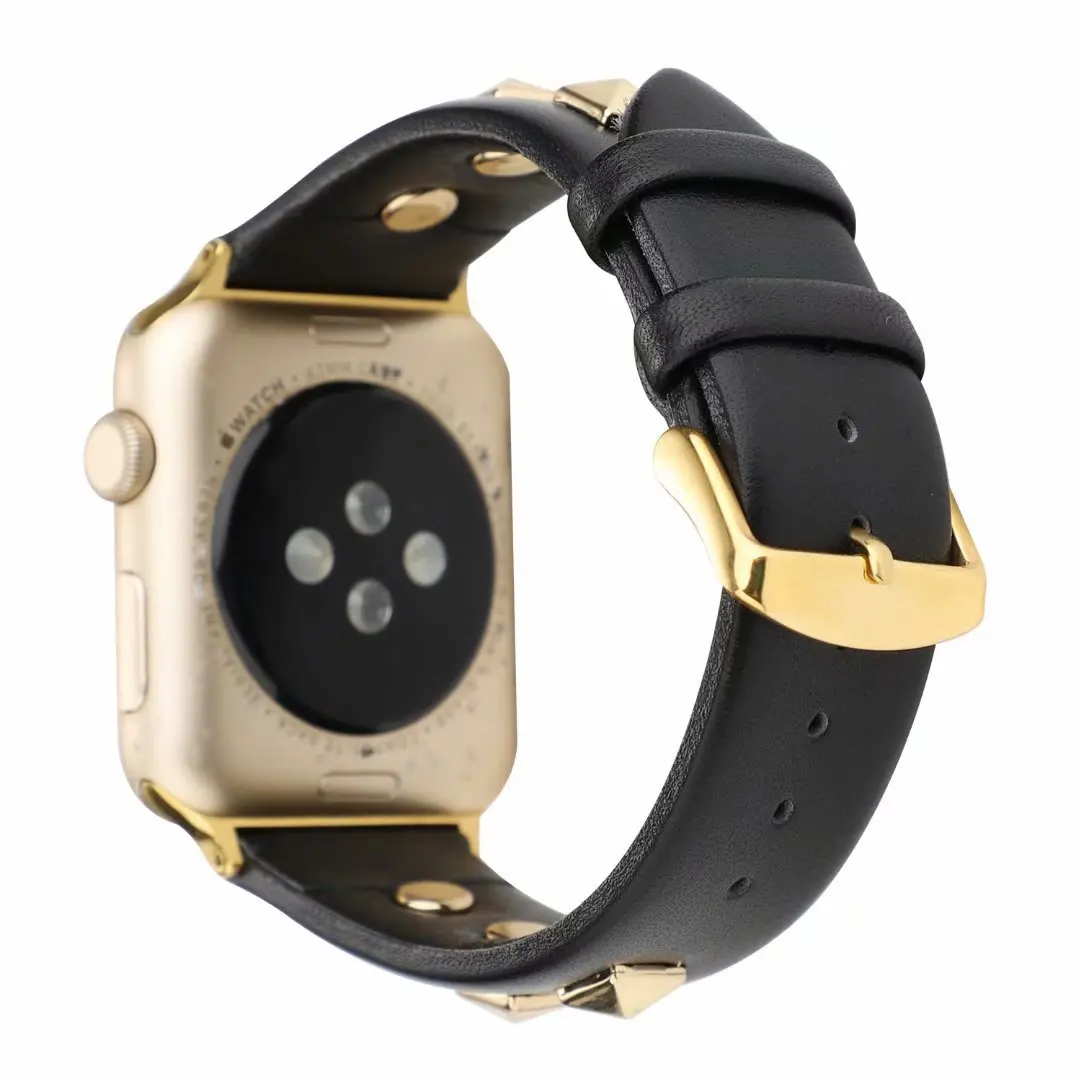 Black gold nail Из натуральной кожи петлевой ремешок для наручных часов Apple Watch, ремешок 42 мм 44 мм Apple Watch 4 5 38 мм 40 мм, для iwatch, версия 3, 2, 1 Мода сменный Браслет - Цвет ремешка: Black gold nail