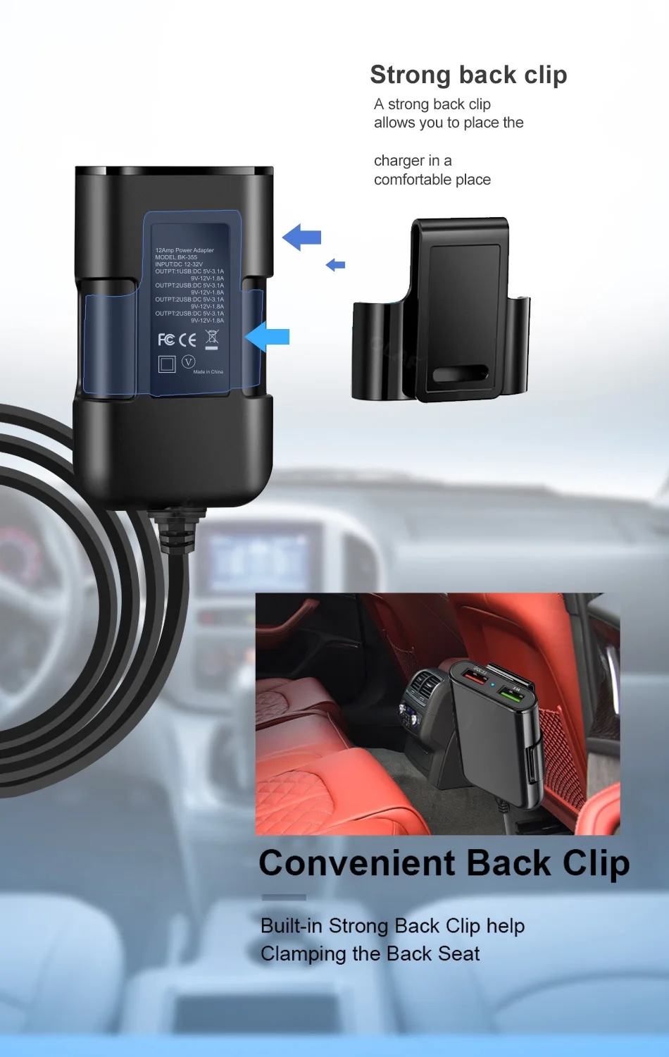 Crouch 60 Вт QC 3,0 4 USB Автомобильное зарядное устройство, адаптер для переднего заднего сиденья, портативное зарядное устройство для быстрой зарядки 3,0, автомобильное USB зарядное устройство для iPhone, samsung, Xiaomi