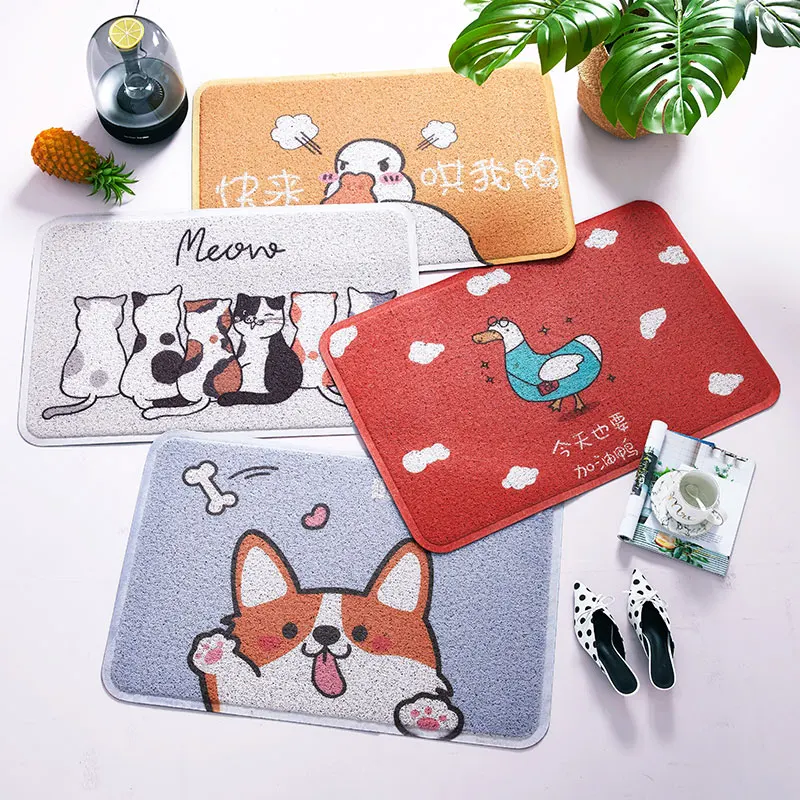 Мультяшное милое шелковое кольцо за дверью с сеткой и красным половым ковриком, трение к дверному коврику Tujia, противоскользящий дверной коврик, фойе