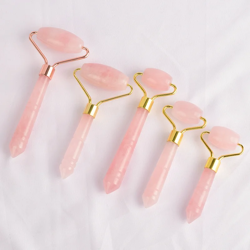 Foreign Trade Hot Sales Natural Jade Beauty Device Pink Crystal Roller Face Slimmer Facial Part Facial Massage Beauty Roller Jad