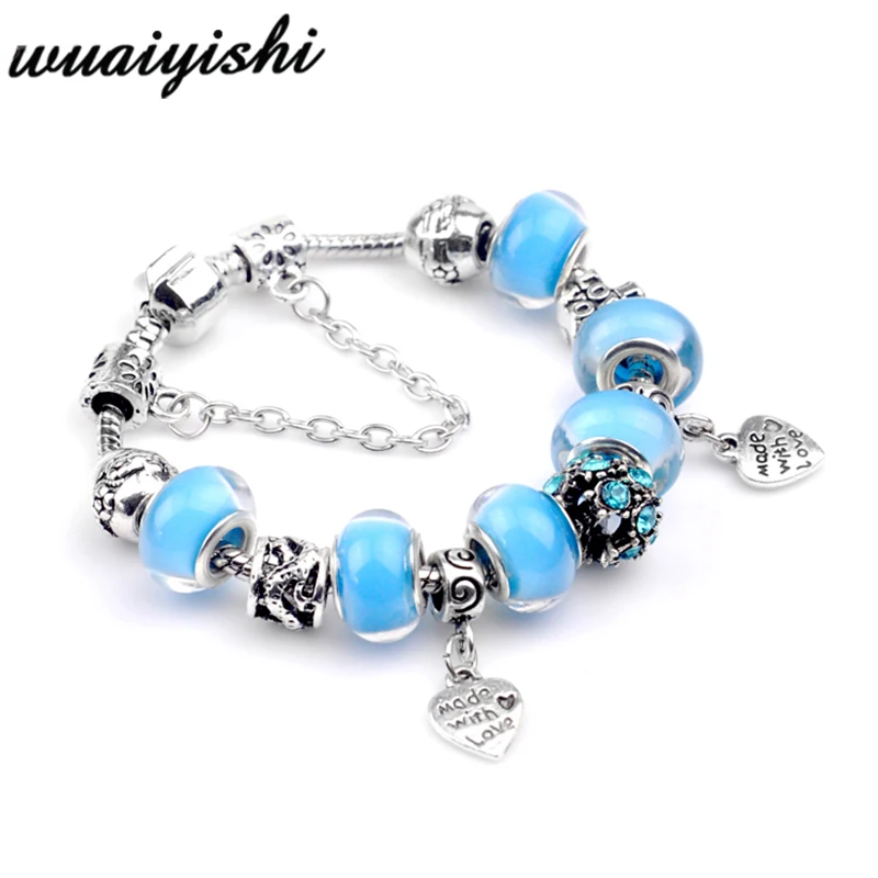 Женский браслет pulseras mujer с кристаллами и бусинами, очаровательные ювелирные изделия, серебряные DIY Браслеты, Женская повязка, регулируемая цепочка - Окраска металла: 91
