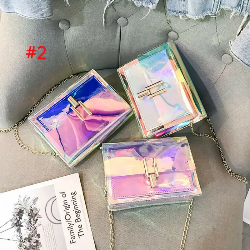 

Fashion Women Transparent Laser Chain Shoulder Bag Summer Beach Handbag Sweet PU Waterproof Multifunction Coin Purse Crossbody