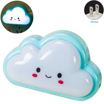

Durable Cartoon Socket Bedroom Baby Kids Bedside Lamp Wall Plug Night Light Cute Mini Button Cloud Shape ABS Bulb