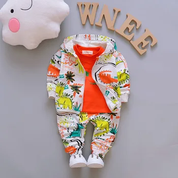 

2020 spring and autumn new children's hooded cartoon long-sleeved suit 0-3 years old boy cotton casual sports three-piece suit
