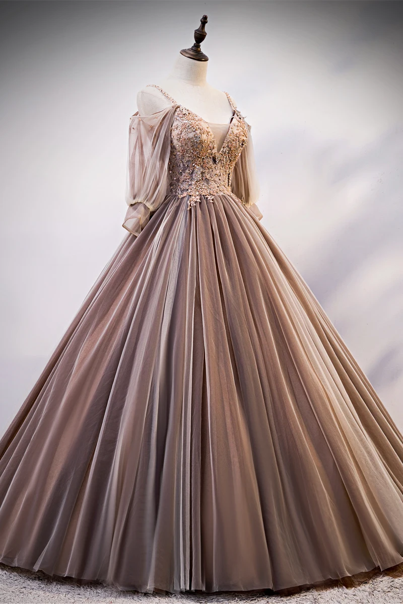 brown ball gown