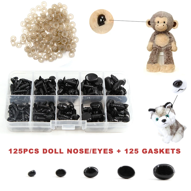 130 Pieces Black Plastic Safety Noses for Teddy Bear Animals Doll Making DIY