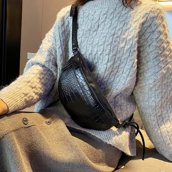 

Serpentine PU Leather Waist Packs For Women 2020 Fashion Winter Crossbody Bags Lady Small Shoulder Messenger Bag Handbags