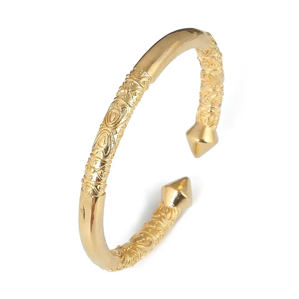 24K Gold Color African Fashion Cuff Engraved Embossing Bangles