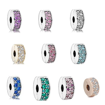 

Female Fashion Jewelry Mosaic Shining Elegance Spacer Clip Beads Fits Charms Bracelets For Woman Sterling Silver Jewelry
