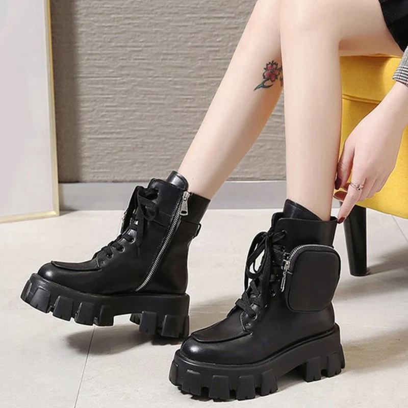

Women Ankle Boots S Winter Plush Shoe Warm Pocket Boot Ladies Female Lace Up Buckle Strap Casual Boot Woman Fashion Style New