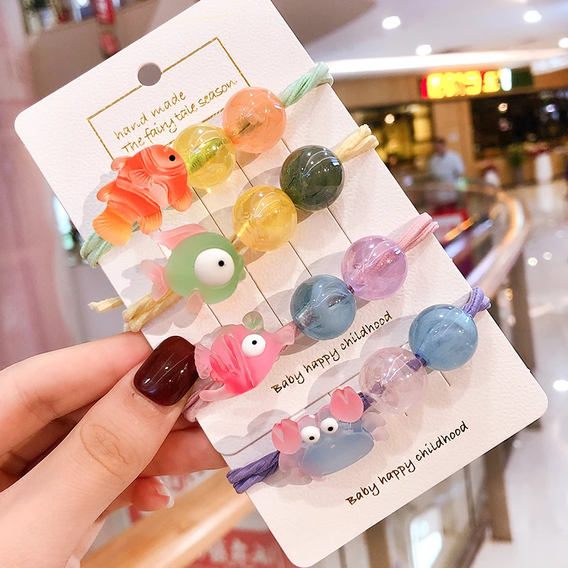 

2019 Girls Cute Gold Fish Crab Elastic Hair Bands Children Ponytail Holder Sweet Rubber Bands Headband Kids Hair Accessories