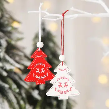 

12 Pcs Wooden Christmas Tree Ornaments Christmas Decorative Closet Creative Painted Red And White Christmas Pendant