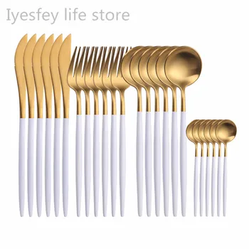 

304 Stainless Steel Golden Cutlery Set 24 Piece Matte Balck Cutlery Dinnerware Tableware Set Kitchen Fork Knife Spoon Dinner Set