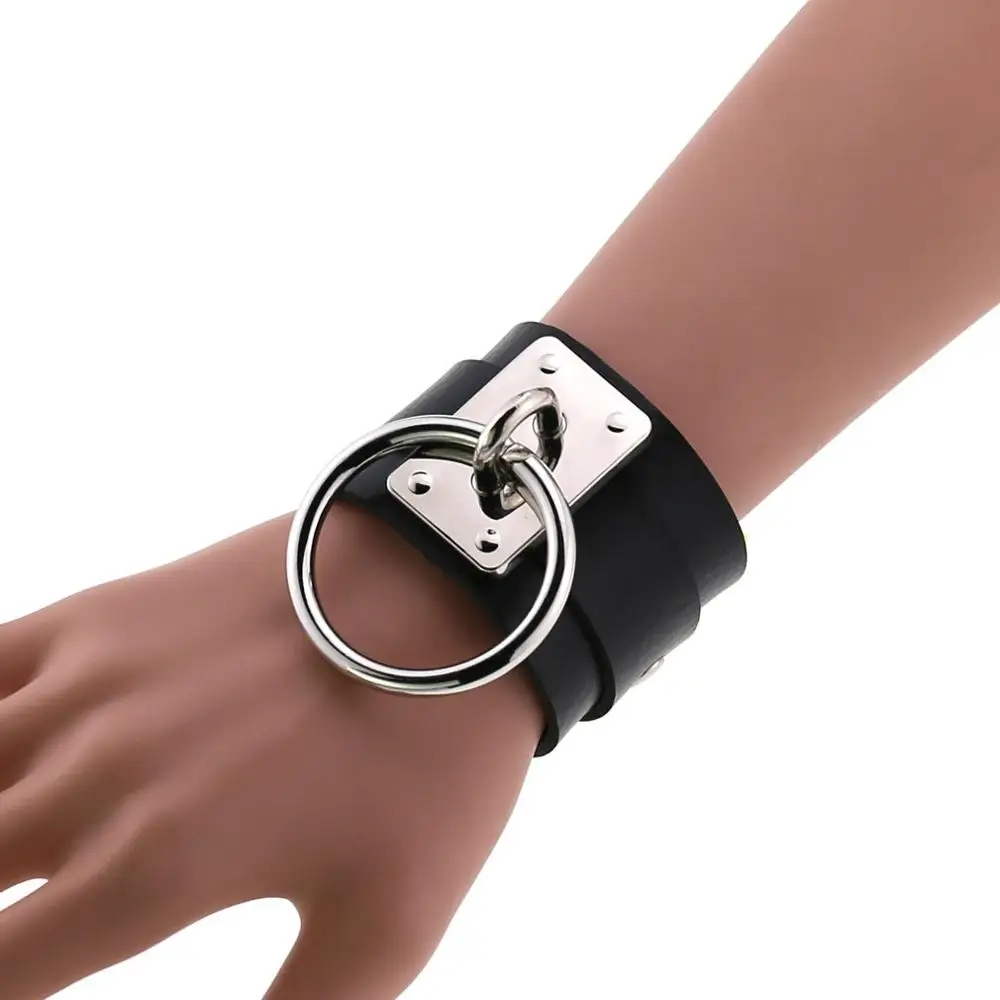 Handmade Gothic Punk Leather Bracelets Metal O-Round Bangle Jewelry Women Men leather bracelet metal bracelet