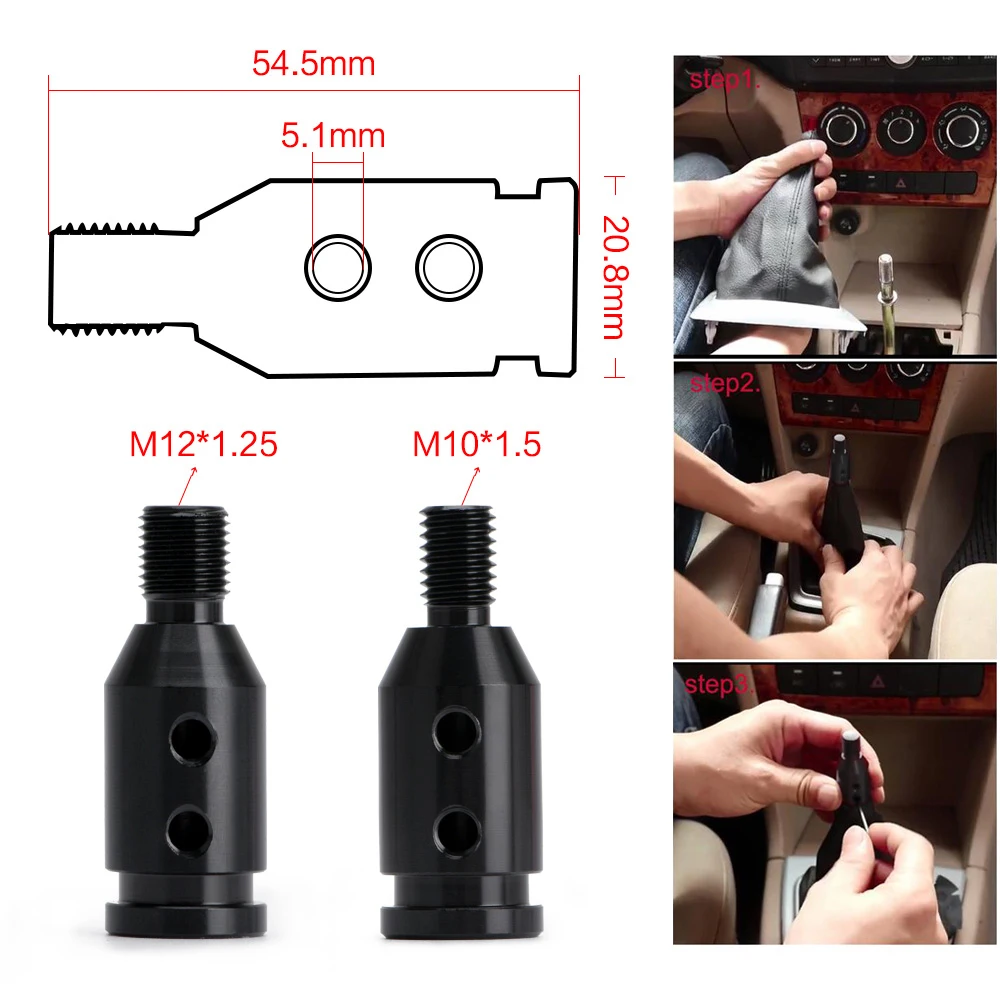 Universal Car Manual Gear Shift Knob Adapter For M10x1.5/M12x1.25 Thread Aluminum Alloy PQY-SBA01,gear shift knob adapter
