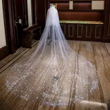 Tanpell слоновая кость пятиконечная звезда аппликации Соборная вуаль Длинные Аппликации Край свадебная вуаль с расческой свадебная вуаль