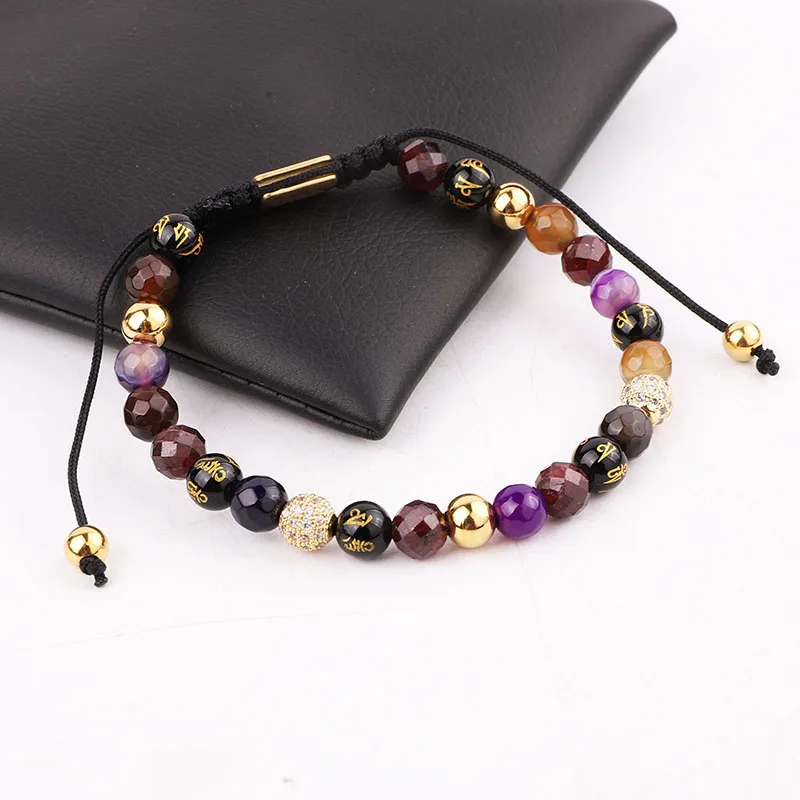 New Cute Design 6mm Natural Stone Tibetan Agate Beads CZ Charm Macrame Adjustable Luxury Bracelet Women - Image 4