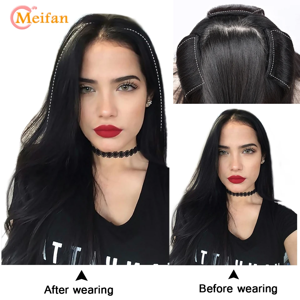 MEIFAN Synthetic Invisable Seamless Hair Pads Clip In One Piece Hair Extension Lining of Natural Hair Top Side Cover Hairpiece 3