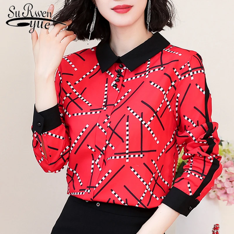 

Autumn 2019 New Casual Elegant Womens Tops and Blouses Long Sleeve Women Shirts Turn-down Collar Slim Women Clothing 5984 50