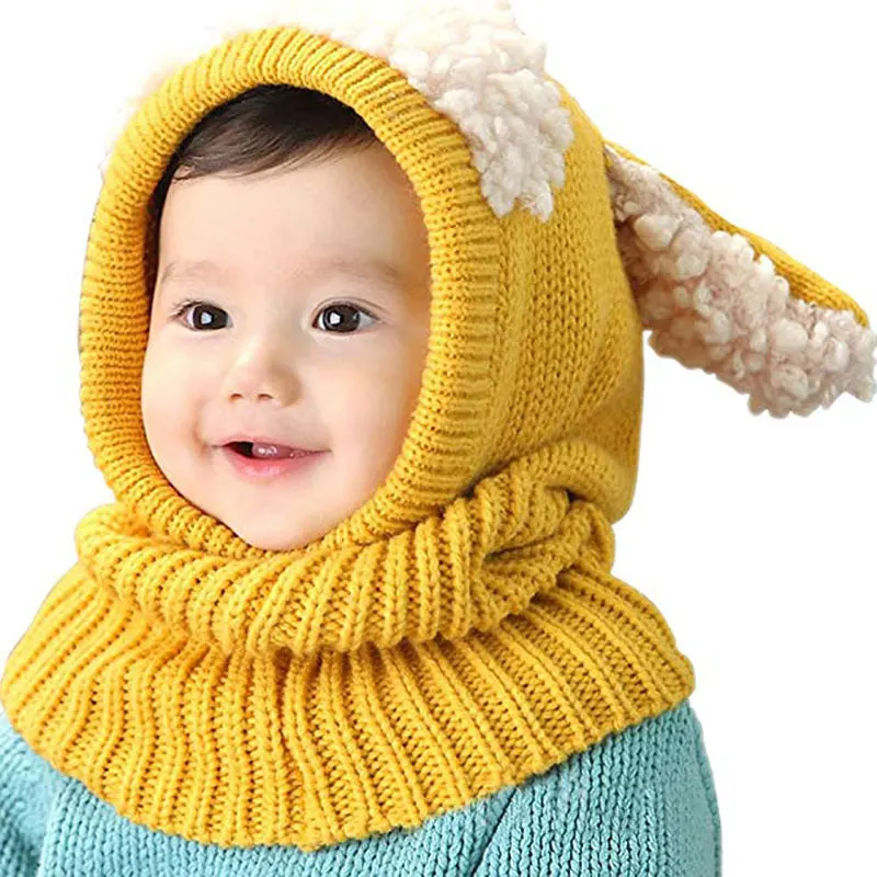 Осенне-зимняя теплая Милая вязаная шапочка в виде костюма овцы, мягкий хлопковый эластичный мультяшный шарф с ушками, вязаная одежда шерстяные шапки