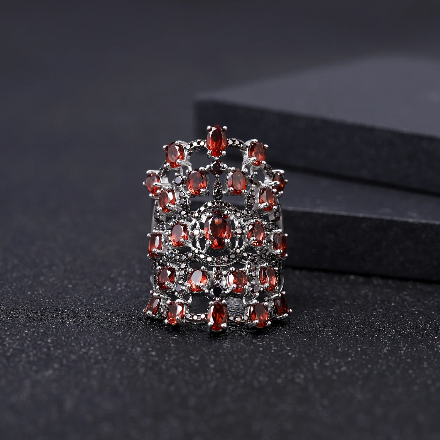 GEM'S балетные Роскошные 8.37Ct натуральный красный гранат кольца 925 пробы серебро драгоценный камень Винтаж кольцо для женщин ювелирные изделия