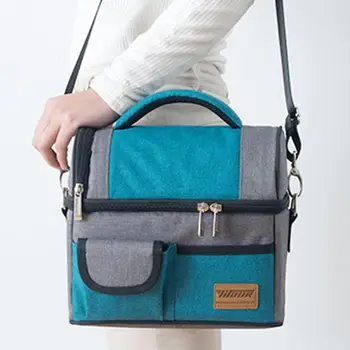

Large Capacity Insulated Lunch Bag Fresh Keeping Oxford Cloth Picnic Cooler with Pocket Office Worker Food Adjustable Strap Bag