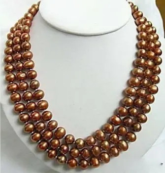 

New 3 rows 8MM Chocolate Brown shell pearl necklace 17-19"