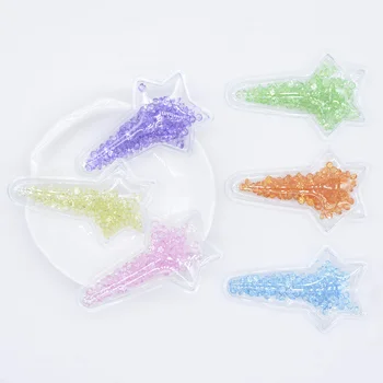 

12Pcs 6CM Star Clips Shape PVC Filling Shake Diamond Applique with Slot for DIY Baby Headwear Hair Clips Decor Accessories P41