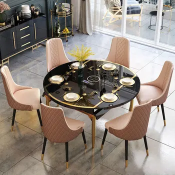 

Folding multi-functional retractable light luxury round table and chair combination